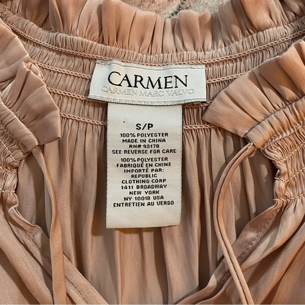 Carmen Marc Valvo Blush Peasant V-neck Blouse size small - Picture 8 of 10